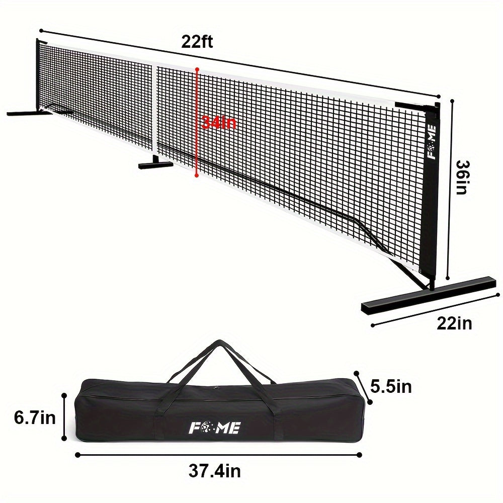 FOME 22 FT Portable Pickleball Net System - Outdoor Regulation Size with Sturdy Steel Frame & Strong PE Net - Includes Carry Bag for Easy Transport